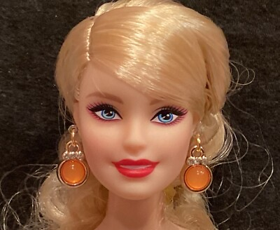 #ad Handmade Barbie Gold Orange Stone And Rhinestones Earrings With Plastic Posts $4.99