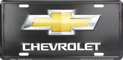 #ad Chevrolet Bow Tie Black Gold Embossed Metal License Plate Sign $8.99