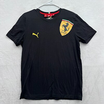 #ad Puma Ferrari T Shirt Mens M Black Cars Logo Graphic Embroidered Summer Casual $18.95
