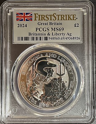 2024 £2 Silver 1oz Britannia amp; Liberty PCGS MS69 First Strike #ad $59.99