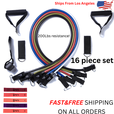 #ad 16 PCS Resistance Band Set Yoga Pilates Abs Exercise Fitness Tube Workout Bands $14.99