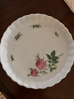 #ad Vintage Rose Oneida Porcelain 9.5”Fluted Quiche Tart Dish in quot;Rosequot; Pattern $15.00