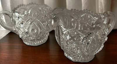 #ad Antique EAPG Clear Glass Sugar and Creamer Early 1900s Mint Condition $26.00