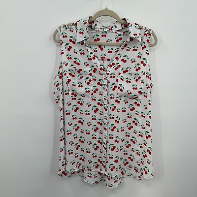 #ad Express Womens Large Portofino Shirt Original Fit Sleeveless Tank Cherry Print $21.59