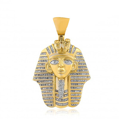 #ad 0.95 Ct Diamonds Egyptian Pharaoh King Tut Charm Pendant 10K Solid Yellow Gold $1983.78