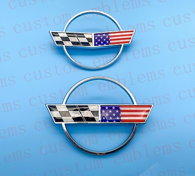 #ad 2PC Front Rear Hood Rear Gas Lid US Flags Emblem 1984 1996 C4 Corvette Chrome $44.88