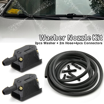 7pc Car Windshield Washer Wiper Sprayer Nozzle Spray Jet 2m Hose Tube Connectors $10.99
