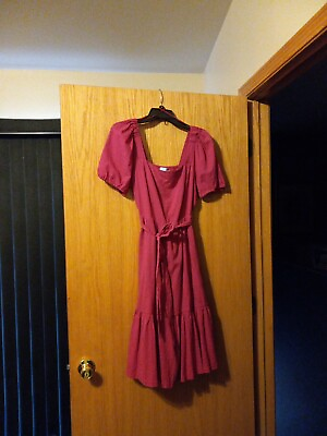 #ad Womens Draper James Rsvp Cotton Short Sleeve Dark Pink Dress. Square Neck. Sz S $19.99