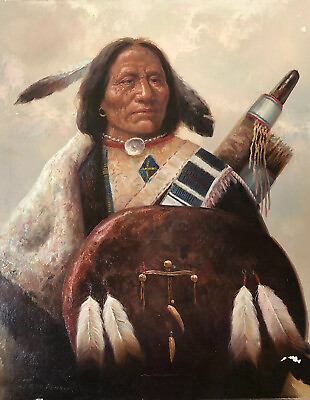 Denton Troy; Oil on Canvas Painting signed Portrait of American Indian $899.00