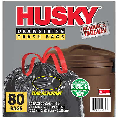 #ad Husky Large Trash Bags 30 Gallon 80 Black Bags Unscented Tear Resistant） $16.67