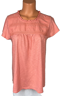 #ad Ella Moss Ladies#x27; Orange Knit Lace Trim Cap Sleeve Top Medium NWT $13.39