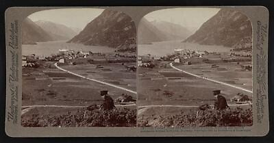 #ad Norway Village roofs and sunny fields of Odde north up the narrow Old Photo AU $8.50