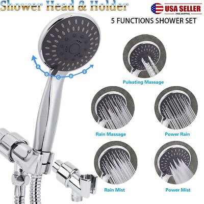 #ad High Pressure 5 Setting Shower Head Wall Holder Bathroom Hand Held Water Saving $6.74