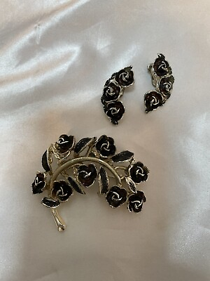 #ad Vintage Spray Of Roses Victorian Brooch Pen And Matching Clip On Earrings $29.99